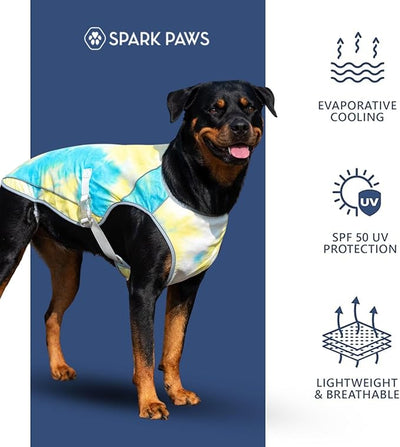 Spark Paws Dog Cooling Vest - SPF 50 UV Sun Protection - Summer Heat Relief Gear for Dogs, Lightweight, Evaporative Cooling - Dog Anxiety Relief Vest During Hot Days - Tropical Storm, 2XL