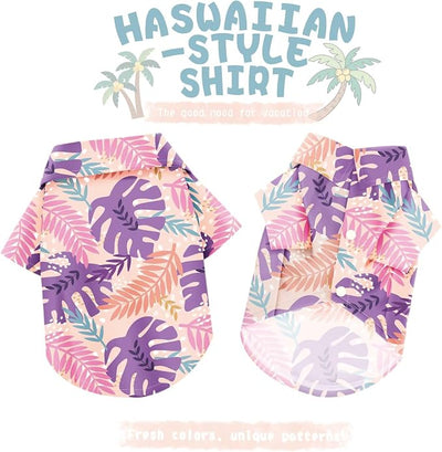 Hawaiian Dog Shirt – Lightweight and Breathable Summer T-Shirt with Tropical Prints, Fun Beach Outfit for Small, Medium, and Large Dogs, Perfect for Hot Days and Outdoor Vacation.Palm Leaves S