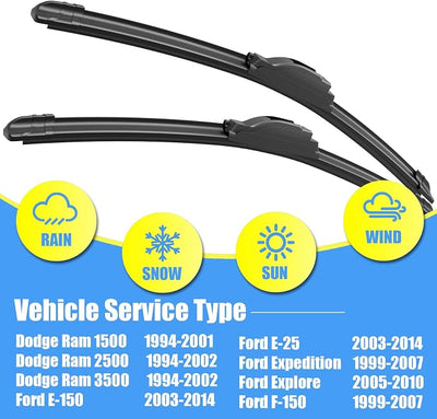 Gavimnal® 20"+20" Silicone Wiper Blades Replacement For Ford Explorer 2005-2010,F-150 1999-2007,All-Season Front Windshield Wiper Blades(Set of 2)