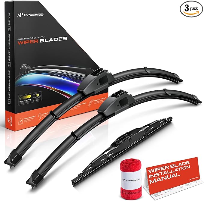 A-Premium 19"+19"+10" Windshield Wiper Blades with Wear Indicator & Towel | Compatible with Ford Escape 2001-2003 & Mazda Tribute 2001-2004, Front Rear Wipers Blade Set for Hook Arm, Pack of 3