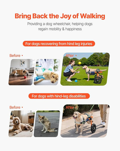 VEVOR Dog Wheelchair for Back Legs, Lightweight 2 Wheels Pet Wheelchair, Height, Width & Length Adjustable, Dog Cart with Shock-Absorbing Wheels, for Injured, Disabled Dogs