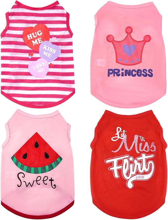 4 Pieces Pet Shirts Funny Dog Printed Clothes Cool Breathable Puppy Sleeveless Vests Dog Outfit for Summer