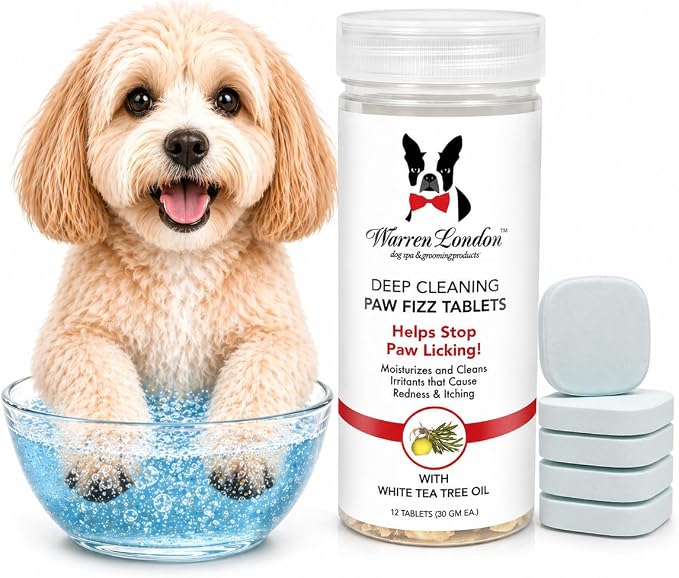 Deep Cleaning Paw Soak for Dogs – Soothes Itchy, Irritated Paws with Aloe Vera, Seaweed & Tea Tree Oil | Anti-Lick Paw Treatment | 5-Minute at-Home Spa for Dogs | 12 Fizzy Tablets