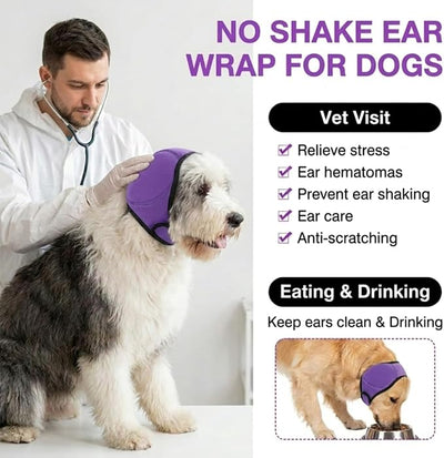 No Flap Ear Wraps for Dogs, Dog Ear Muffs Noise Protection & Anxiety Relief, Quiet Ears Cover Headband Waterproof Ear Protector for Fireworks Grooming Swimming Bathing, Grey S