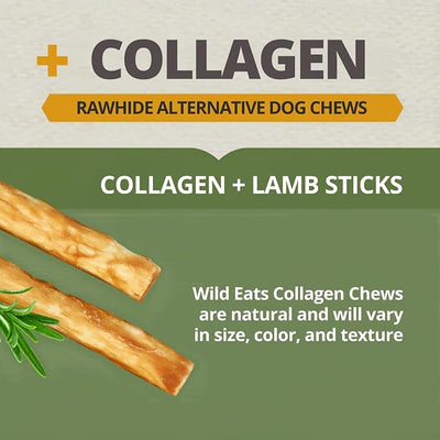 Wild Eats Lamb Collagen Sticks for Dogs (25 Pack, 0.6 cm Wide) Long Lasting Dog Chews No Hide Dog Treat Bully Stick Alternative, Rawhide Free, Grain Free, High Protein