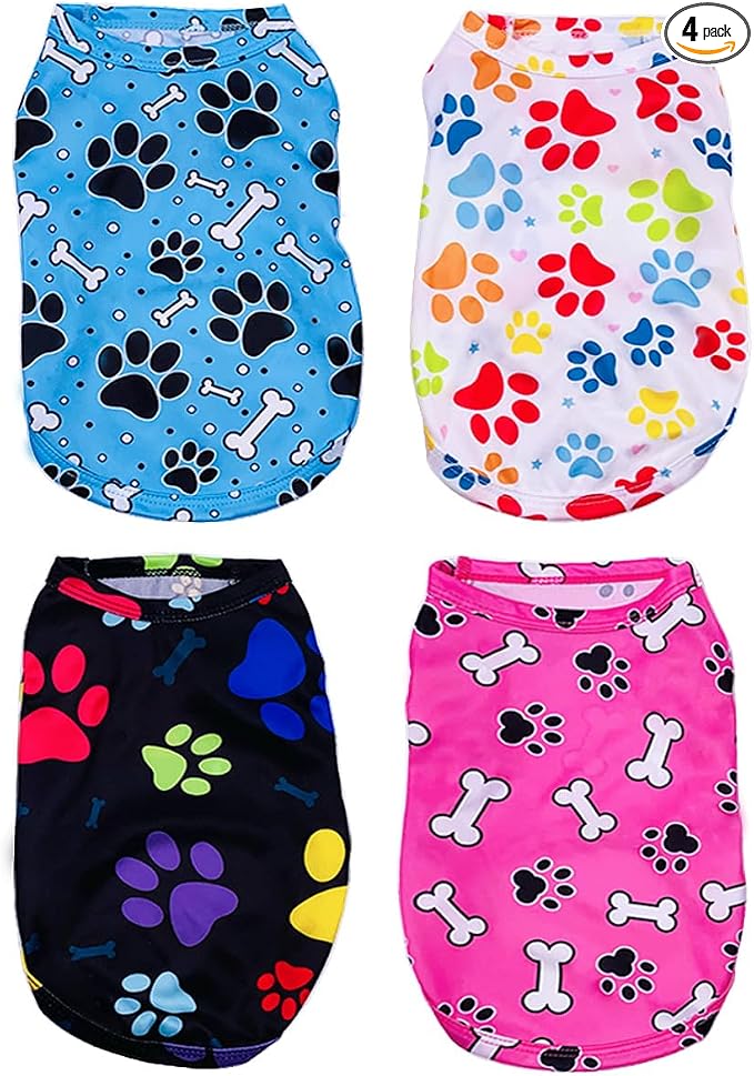 4 Pack Paw Bone Printed Dog Clothes Shirts Soft Dog Vest Lightweight Sleeveless Cats Doggies T-Shirts Puppies Tank Top Tee Cat Clothes for Small Medium Dogs White Black Pink Blue M