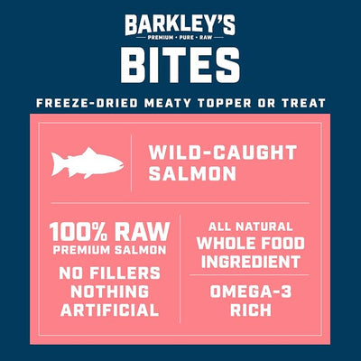Barkley’s Bag Salmon Bites, Freeze Dried Dog Treats and Food Topper, Made with Wild-Caught Salmon, Bite-Sized Whole Pieces for Training Rewards, for All Dog Breeds, Ages & Sizes, 4 Oz Bag (1 Pack)