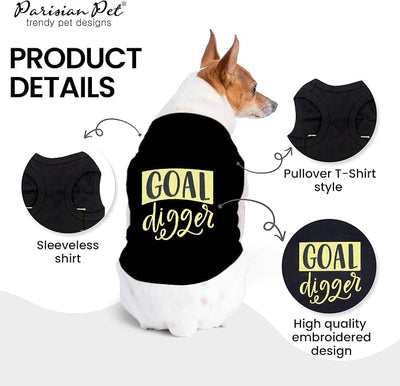 Parisian Pet Dog Shirt – 100% Cotton Shirts for Large Dogs – Black Goal Digger Sleeveless Puppy Clothes – Lightweight Dog Apparel – Breathable Clothes for Dogs - Stretchy Funny Pet T Shirts