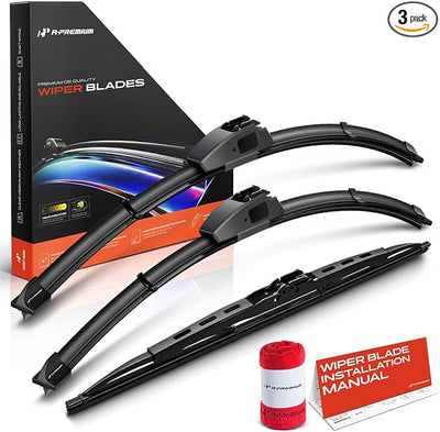 A-Premium 22"+20"+17" Windshield Wiper Blades with Wear Indicator & Towel | Compatible with Mazda MPV 1997-1998, Front Rear Wipers Blade Set for Hook/Hook Arm Connector, Pack of 3