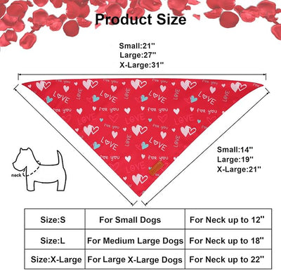 PTDECOR Valentine Dog Bandana, Red Pink Love Heart Design Reversible Pet Scarf, Triangle Valentine Bandanas for Large and Extra Large Dogs Dogs (X-Large)