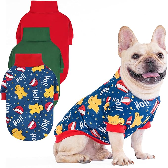 Christmas Dog Sweater, 3 Pack Fleece Dog Shirt Turtleneck Pullover Clothes for Small Medium Large Dogs, Fuzzy Soft Warm Pet Winter Cold Weather Coats for Puppy Cats Girls Boys, Red & Green XS
