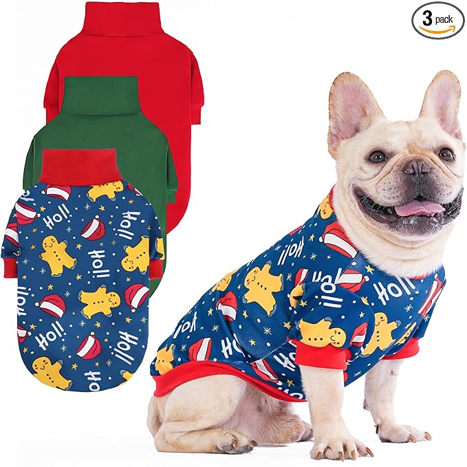 Christmas Dog Sweater, 3 Pack Fleece Dog Shirt Turtleneck Pullover Clothes for Small Medium Large Dogs, Fuzzy Soft Warm Pet Winter Cold Weather Coats for Puppy Cats Girls Boys, Red & Green M