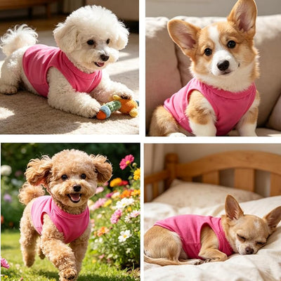 Hot Pink Dog Clothes Cotton Puppy Shirts Breathable Pet Apparel Birthday Girl Animal Tank Top (Neck Girth 12.99'')