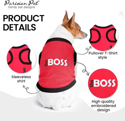 Parisian Pet Boss Dog Shirt – 100% Cotton Red Shirts for Large Dogs – Sleeveless Puppy Clothes – Lightweight Dog Apparel – Breathable and Soft Dogs Clothes - Stretchy Pet T Shirts