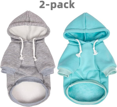 2-Pack Dog Hooded Sweaters & Jackets - Soft Dog Clothes Hoodie for Small/Medium/Large Dogs & Cats | All-Season Comfort & Fit, Stylish Pet Shirts Apparel & Accessories (Light Blue, Grey, X-Small)