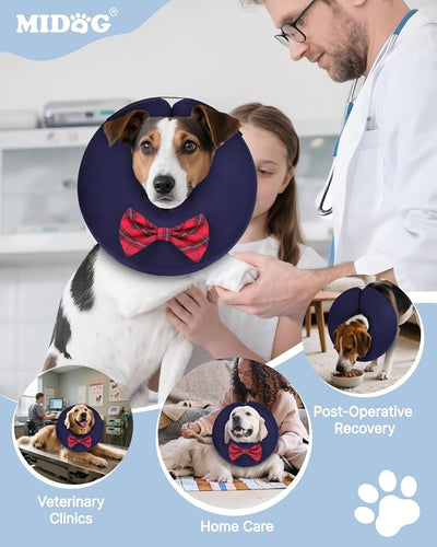 MIDOG Dog Cone Collar for Large Medium Dogs, Soft Inflatable Dog Cone Alternative After Surgery, Adjustable Protective Recovery Cone - Alternative E Collar Does Not Block Vision (Bow Tie,XL)