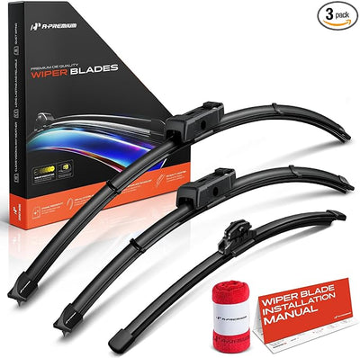 A-Premium 26"+19"+12" Windshield Wiper Blades with Wear Indicator & Towel | Compatible with Audi A3 2015-2016, Front Rear Wipers Blade Set for TLPN/FR_DA Arm Connector, Pack of 3