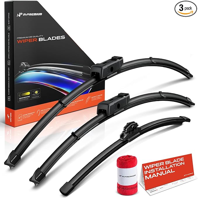 A-Premium 26"+19"+12" Windshield Wiper Blades with Wear Indicator & Towel | Compatible with Audi A3 2015-2016, Front Rear Wipers Blade Set for TLPN/FR_DA Arm Connector, Pack of 3