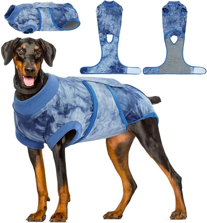 Dog Surgery Recovery Suit, Anti Licking Surgical Suit for Dogs Male Neuter, Soft Dog Surgery Suit Female Spay Subsititute E-Collar Cone, Doggie Body Suits After Surgery Blue Tie Dye 2XL