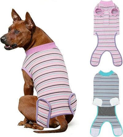 2 Packs Breathable Cotton Dog Recovery Suit for After Neuter Spay Abdominal Wounds Protector, Professional Anti-Licking Onesies for Male Female Pets Surgery Bandages, 2XL Blue Purple