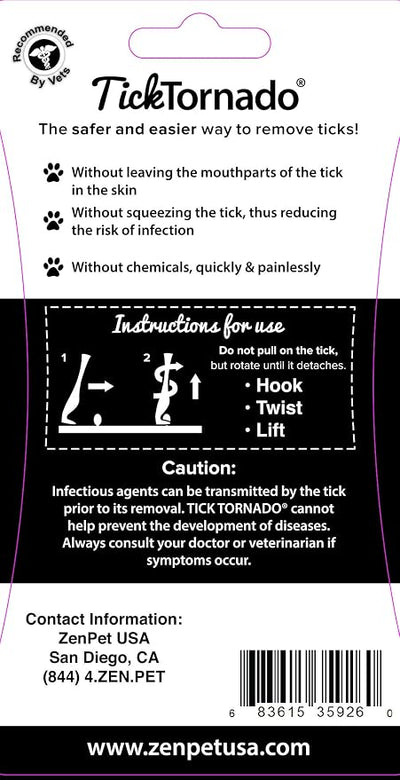 ZenPet Tick Tornado Tick Remover Tool for Dogs, Cats, Horses, Humans (4 Pack) – Safe & Easy Tick Removal, Vet-Approved Grabber Tool for Hiking, Camping, Travel, Lyme Disease & Infection Prevention