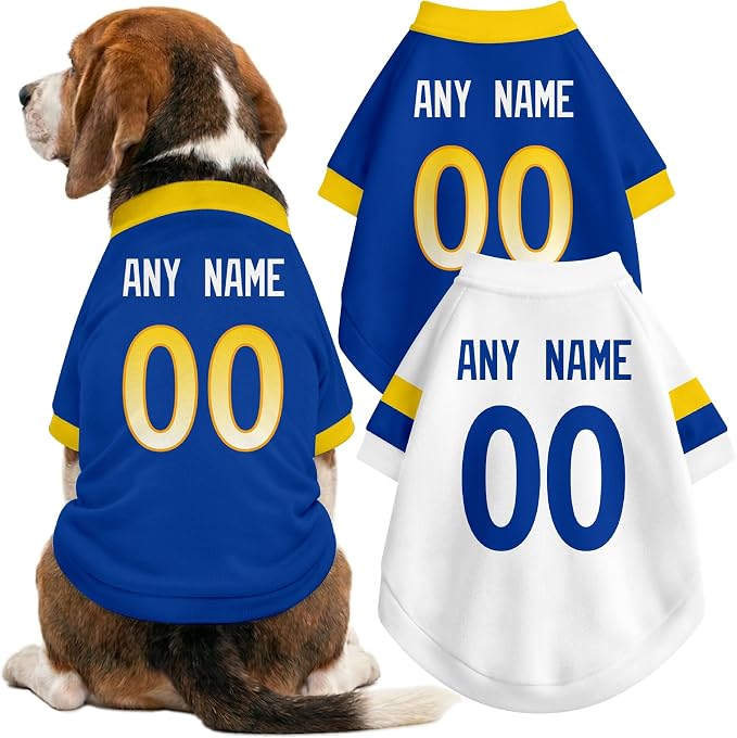 Los Angeles R Dog Clothes Jersey Style Personalized Pet T Shirt with Custom Name Number for Small Medium Large Dogs