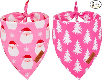 PTDECOR Christmas Dog Bandana, Reversible Holiday Xmas Pet Scarf, Multi Size, Pink Female Christmas Bandanas for Small Dogs Pets (Pink, Small)