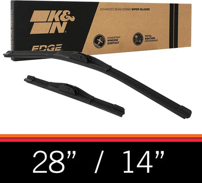 K&N EDGE Wiper Blades: All Weather Performance, Superior Windshield Contact, Streak-Free Wipe Technology: 28" + 14" (Pack of 2)