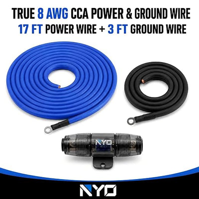 8 Gauge Amp Wiring Kit for Car Audio Systems, Subwoofers, Speakers and Amps | Complete 8 Gauge Amp Kit with 17 ft Power Wire, 3 ft Ground Wire, 17 ft OFC RCA Cable, Fuse Holder and ANL Fuse