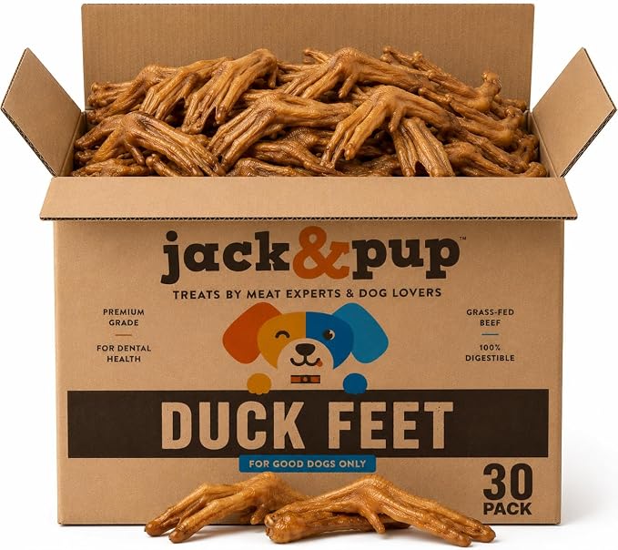 Jack&Pup Duck Feet for Dogs – All Natural Dog Chews, Single Ingredient Dehydrated Duck Feet Dog Treats – Great for Small & Medium Dogs (30 Count) Great Alternative to Chicken Feet and Pig Ears