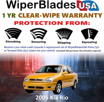 WiperBladesUSA Wiper Blades Set w/ 1yr warranty compatible with Kia Rio 2005 Wipers (Set of 3) w/Rear Wiper Pulse Wipers