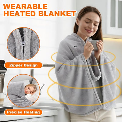 Mindsoft Heated Blanket Wearable Shawl Battery Operated Cordless USB Heated Shawl with Storage Bag Rechargeable Electric Blanket 3 Heating Levels Throw for Adult Women Winter Outdoor