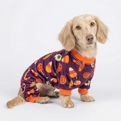 Fitwarm Halloween Candy Dog Pajamas, Funny Costumes for Small Dogs Boy Girl, Pet Outfit, Purple, Orange, Small