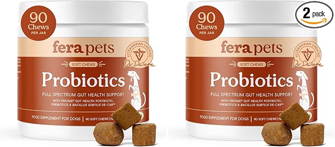 Probiotics for Dogs with Prebiotics and Postbiotics - Full Spectrum Gut Health Support - Promotes a Balanced Gut Microbiome - Boosts Immune Health - 90 Soft Chews (Pack of 2)