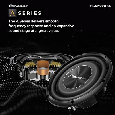 Pioneer A-Series TS-A2500LS4 10” Subwoofer – 1200W Max, Shallow-Mount Design, Deep Bass in Tight Spaces