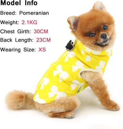 SMALLLEE_LUCKY_STORE Pet Water Resistant Winter Jacket Vest with D-Ring for Small Dog Cat Zip-up Padded Puppy Coat Chihuahua Yorkie Kitten Warm Clothes, Yellow, XS