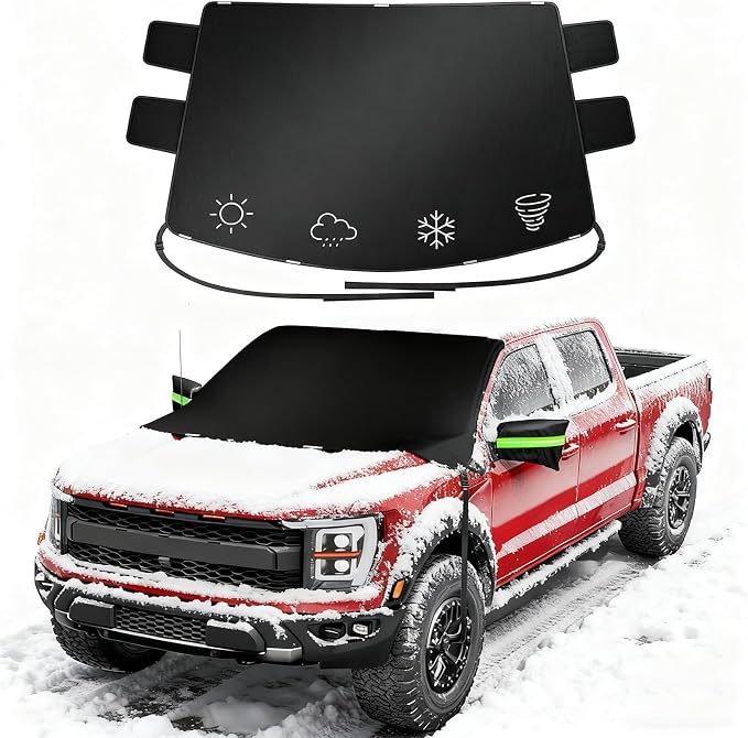 Wigoo 2026 Upgrade Car Windshield Cover for Ice and Snow, Windshield Snow Cover for Snow & Frost Protection – 600D Heavy Duty Magnetic Protector for Winter, Fits Camper RVs, Full-Size Vans, XX-Large