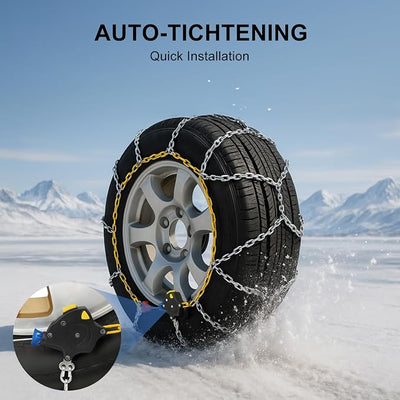 Auto Snow Chains Tire Chains For Cars Suv Pickup Trucks - Tightening 1Min Quick Install Tire-Chains, Reusable Emergency Tire Chains for Snow & Ice Traction (HKN120)