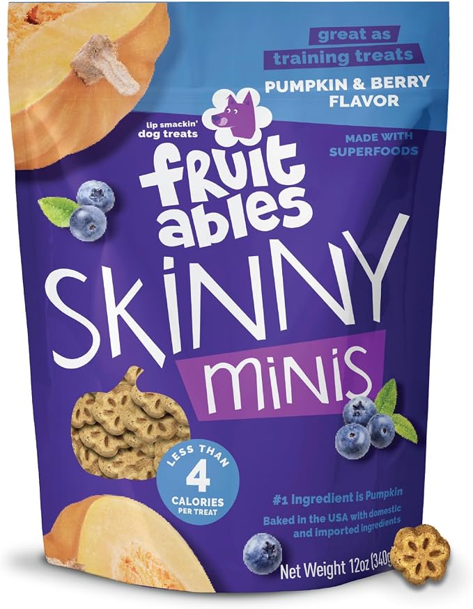 Skinny Mini Dog Treats, Healthy Pumpkin Treat for Dogs, Low Calorie & Delicious, Puppy Training, No Wheat, Corn or Soy, Made in the USA, Pumpkin and Berry Flavor, 12oz
