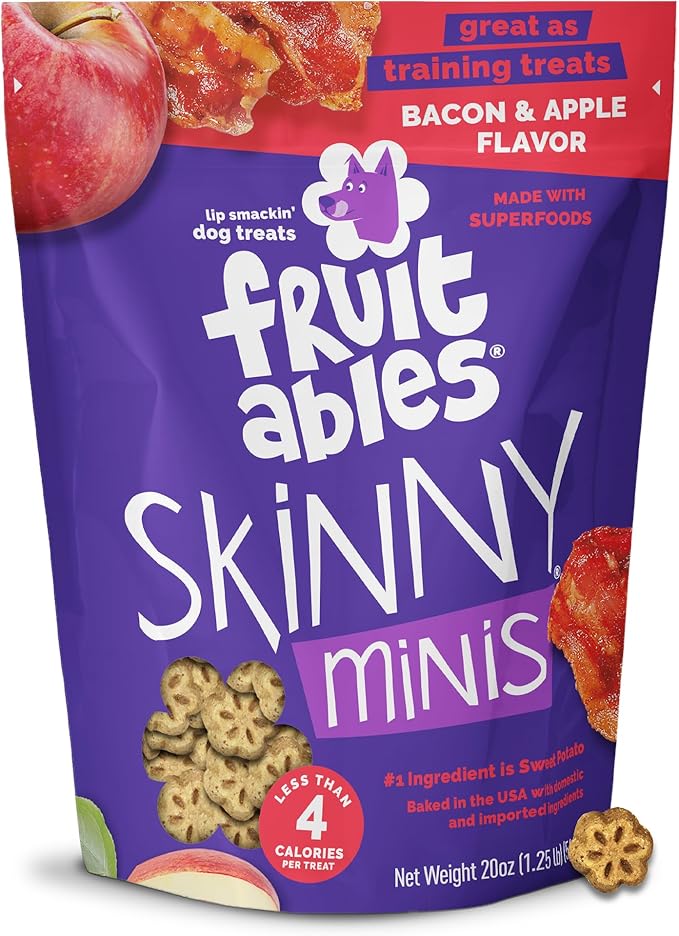 Fruitables Skinny Mini Dog Treats, Healthy Sweet Potato Treat for Dogs, Low Calorie & Delicious, Puppy Training, No Wheat, Corn or Soy, Made in the USA, Apple & Crispy Bacon Flavor, 20oz