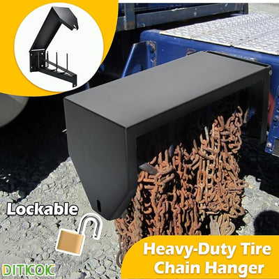 Lockable Tire Chain Hanger, Heavy-Duty Chain Carrier with Reinforced Bar, Powder-Coated Tire Chain Rack with Lid, Universal 24" Snow Chain Holder, Designed to Fit Most Semi-Truck Brands