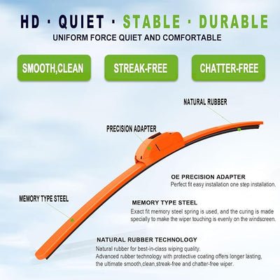 OEM QUALITY 26" + 18" PARRATI Premium All-Season Orange Windshield Wiper Blades (Set of 2)