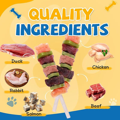 gazeupon Dog Treats, Multi-Flavored Kabobs Treats, High Protein Dog Chews, Made with Real Chicken, Duck, Beef, Rabbit, Salmon