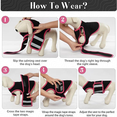 Dog Anxiety Calming Vest, Gentle Compression Anxiety Suit for Dogs, Breathable Dog Calming Wrap for Separation Anxiety, Thunder, Fireworks, Vet Visits, Black XL