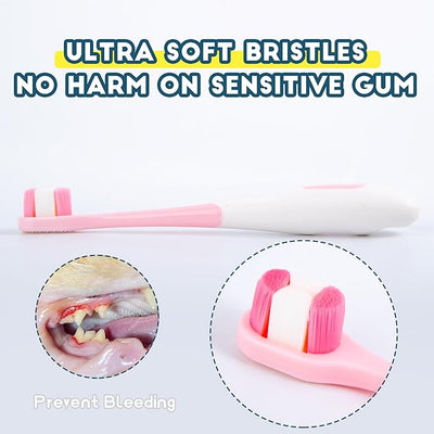 Small Dog Toothbrush, Puppy & Cat Tooth Brushing Kit, Ultra Soft Head Teeth Brush for Kitten & Tiny to Medium Pet, Doggy Toothbrushes Deep Dental Clean, 1 PCS, Pink