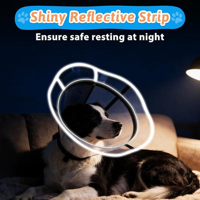 Extended Dog Cone to Stop Licking, Adjustable Depth, Transparent Recovery Collar for Large Medium Dogs, Soft E-Collar After Surgery Neuter with Reflective Strip for Night Visibility M