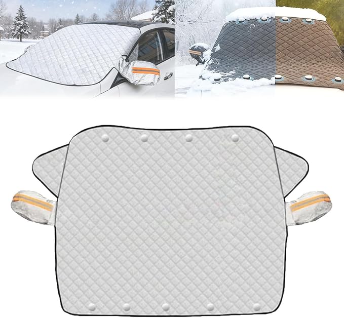 4-Layer Magnetic Windshield Snow Cover for Car, Universal Car Windshield Frost Protector Cover for Ice, Snow, Rain, Dust, for Most Cars, SUV (Sedans/113 * 145cm/44.49 * 57.08in)