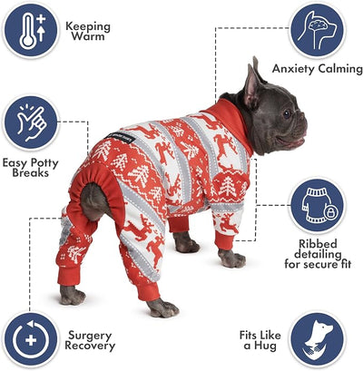 Spark Paws Dog Christmas Pajama, Dog Recovery Suit Male, Onesie, Ultra-Soft and 4-Way Stretch, for Small Medium and Large Breeds - Winter Wonderland - M