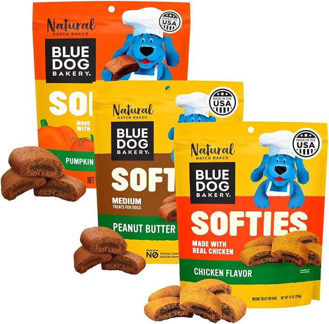 Softies Variety Pack, Soft & Chewy Peanut Butter, Chicken, & Pumpkin Dog Treats, Healthy Treats, All-Natural Ingredients, Medium Size, 10 Oz (Pack of 3)