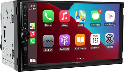 Jensen J3CA7W 7" Wireless Apple CarPlay Android Auto Double DIN Car Stereo | Wired or wireless Certified Apple CarPlay and Android Auto, 7-inch touchscreen, Bluetooth, backup camera input, USB